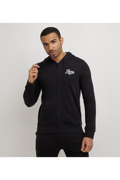 Aeropostale Men's Black Plain Hooded Sweatshirt