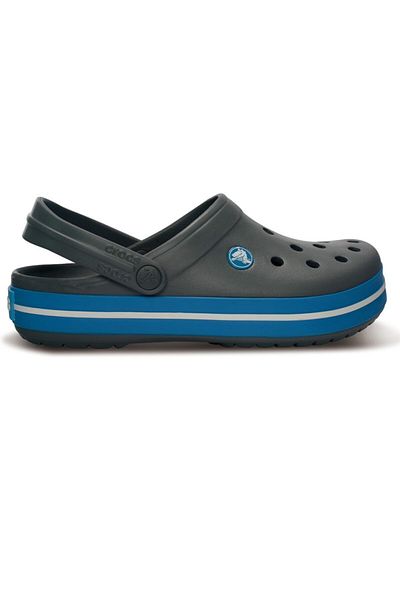 Crocs Crocband unisex gri închis - papuci cu dungi albe și albastre