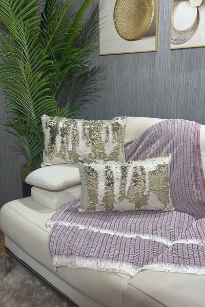 Paris Life Sequined Rectangular Decorative Pillow Case - Gold & Cream