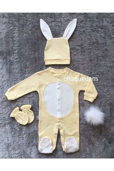 Genel Markalar Yenidoğan Bebek Tavşanlı Tulum Seti Sarı