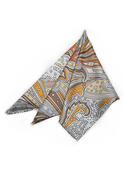 La Pescara White - Orange Shawl Pattern Scarf Bandana 55-55 cm KDNF17