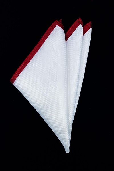 La Pescara Red Detailed Microfiber Plain White Men's Pocket Handkerchief Sps447