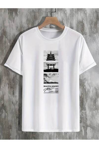 NoVibe Tricou unisex din bumbac cu mânecă scurtă cu imprimeu templu