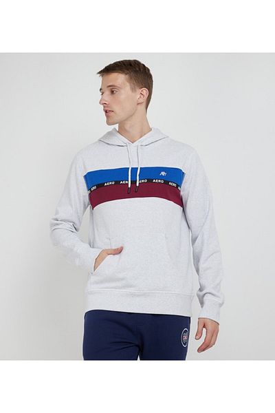 Aeropostale Men's Gray Color Block Hooded Sweatshirt