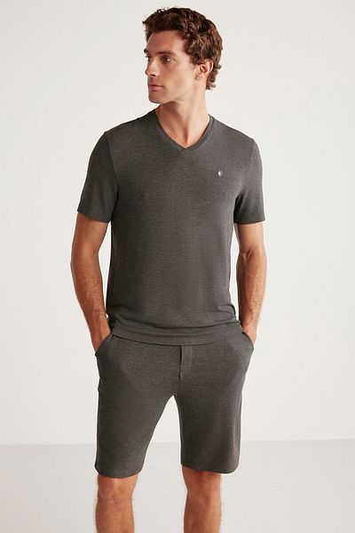 First Touch Men's V-Neck Pajama Suit with Shorts - First Touch Soft Texture