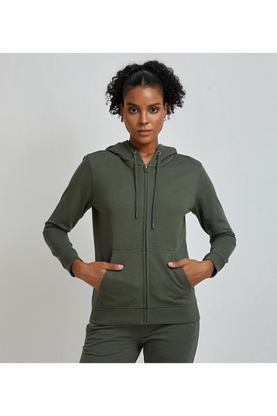 Aeropostale Women's Green Plain Hooded Sweatshirt