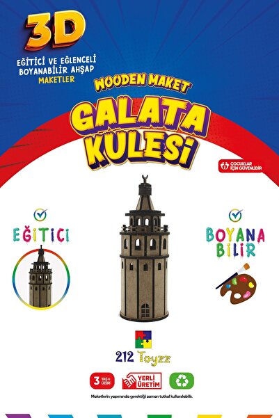 212toyzz 3D Boyanabilir Ahşap Galata Kulesi Maketi - Çocuklar İçin Eğitici Oy...