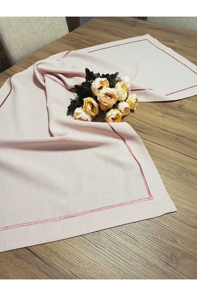 AYNALI BOHÇA Pink Embroidered Care Free Stain Resistant Linen Runner