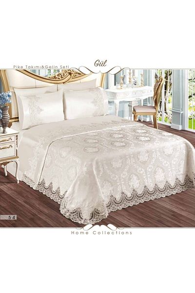 BALADI HOME Bedspread double pique set 6 pieces setan lace pique measurement 240 x 250 cm