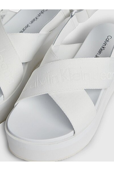 Calvin Klein White Sandals - Thick Heel, Velcro, Summer Logo, YW0YW01362-YBR