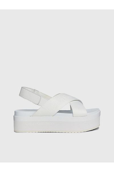 Calvin Klein White Sandals - Thick Heel, Velcro, Summer Logo, YW0YW01362-YBR