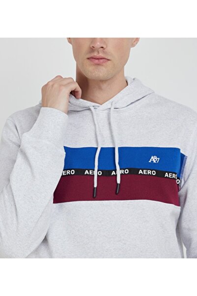 Aeropostale Men's Gray Color Block Hooded Sweatshirt
