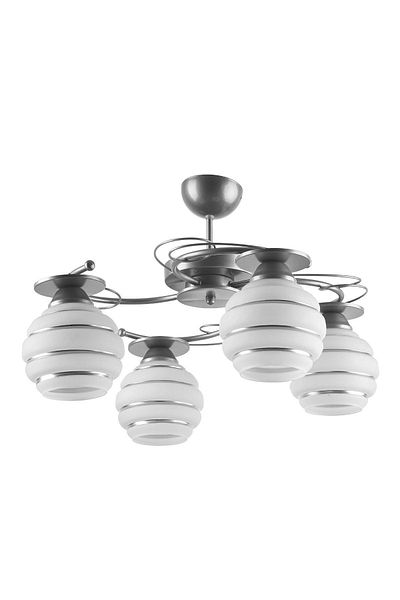 Fer Avize Goldina Modern Plofonyer Gray Case Silvery Glass Living Room - Kitchen - Bedroom 4-Piece Chandelier