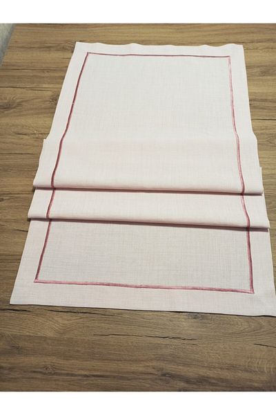 AYNALI BOHÇA Pink Embroidered Care Free Stain Resistant Linen Runner