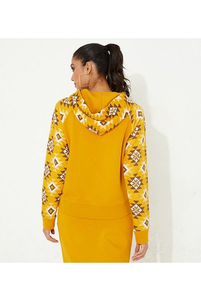 Aeropostale Women's Yellow Printed Hooded Sweatshirt