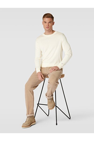 Tommy Hilfiger Erkek Marka Logo Detaylı Regular Fit Uzun Kollu Bej Kazak MW0M...