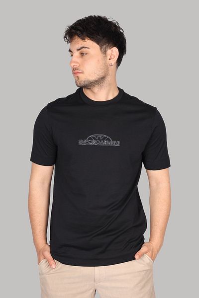 Emporio Armani Μαύρο ανδρικό μπλουζάκι - οργανικό βαμβάκι, κοντό μανίκι, με λογότυπο μάρκας 3D1TG8 1JOCZ-09Q5