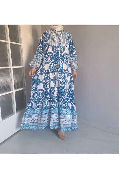 Polo 100% Cotton Viscose Patterned Hijab Dress