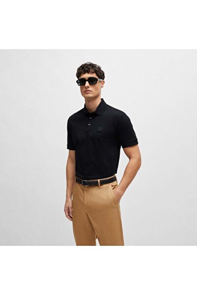 BOSS Erkek Pamuklu Polo Yakalı Düğme Kapamalı Kısa Kollu Siyah1 Polo Yaka T-S...