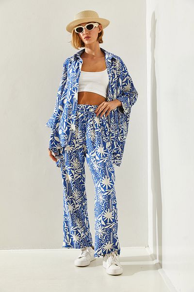 Bianco Lucci Gemustertes Palazzo-Hosenset für Damen -60251443