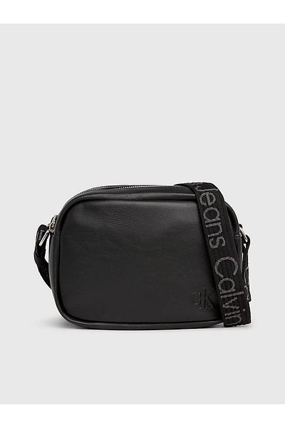 Calvin Klein Women's Leather Brand Logo Zippered Daily Use Black Shoulder Bag K60K611554-BEH