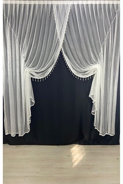 Fashion Pearl Moda Inci Perde, Kırık Beyaz Nokta Desen Kruvaze Örme Tül Perde