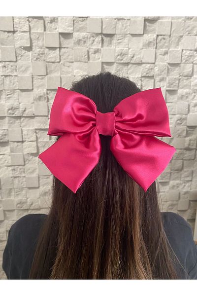 Demeter Collection fuchsia pink satin bow clip hairpin