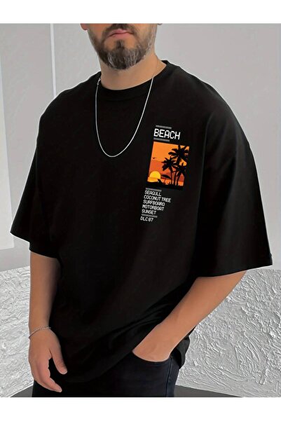 NoVibe Unisex 100% βαμβακερό κοντομάνικο μπλουζάκι - Beach Printed