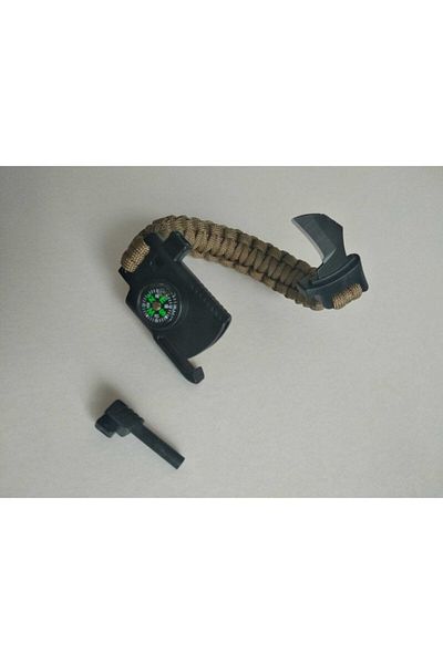 PARACORD DÜNYASI Paracord Survival Bracelet Knife Compass Fire Starter Magnesium And Warning Whistle Sand Color