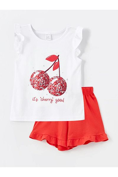 LC Waikiki LCW Baby - Crew Neck Printed Blouse and Shorts Set for Baby Girl 2 Pieces