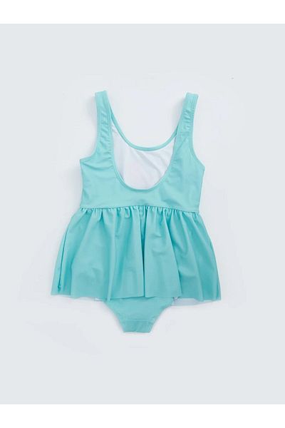 LC Waikiki LCW Kids Light Mint Green Quick Dry εμπριμέ μαγιό για κορίτσια με φούστα