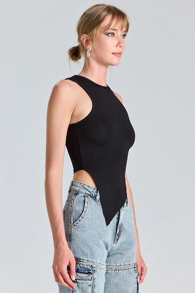 boutiquen 2734 Μαύρη μπλούζα ασύμμετρης κοπής