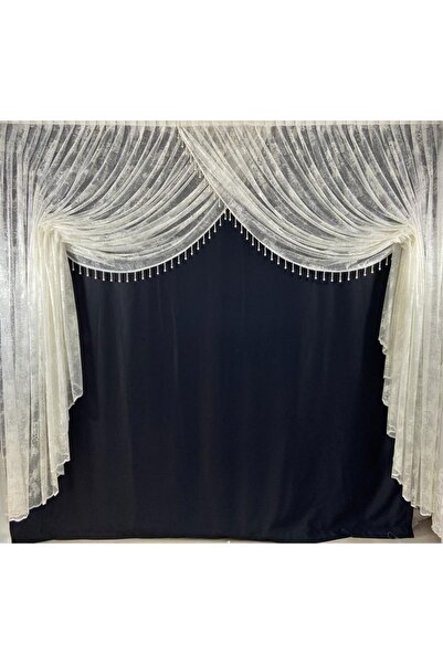 Fashion Pearl Moda Inci Perde, Örme Bulut Kırık Beyaz Kruvaze Boncuklu Tül Pe...