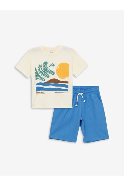 LC Waikiki Fiúk - Nyakú nyomott rövid ujjú póló és rövidnadrág szett