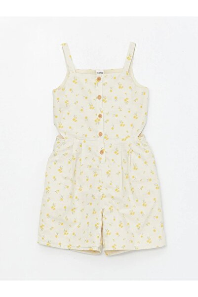 LC Waikiki Dětský dívčí overal s květinovým čtvercovým límečkem LCW