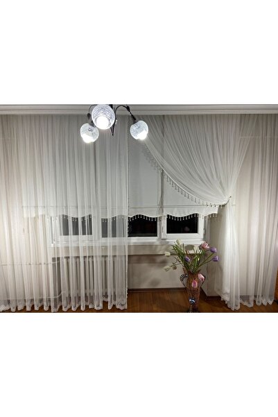 Fashion Pearl Moda Inci Perde, Düz Grek Etekli Ince Güpürlü Tül Perde