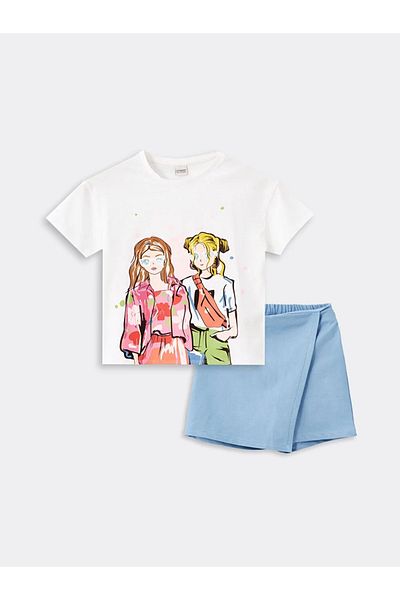 LC Waikiki LCW Kids Girl - Μπλουζάκι με στάμπα με λαιμόκοψη και σορτς