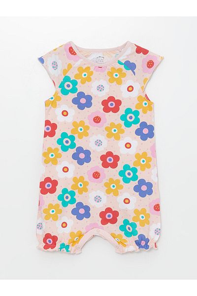 LC Waikiki LCW Floral Print Crew Neck Short Sleeve Jumpsuit for Baby Girl Set of 2