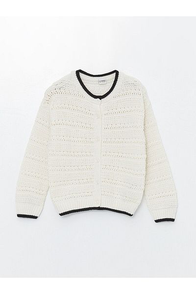 LC Waikiki Crew Neck Openwork Girl's Knitwear Cardigan