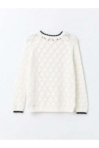 LC Waikiki LCW Dziecięcy sweter z okrągłym dekoltem i długim rękawem, wzorzysty, dziewczęcy sweter