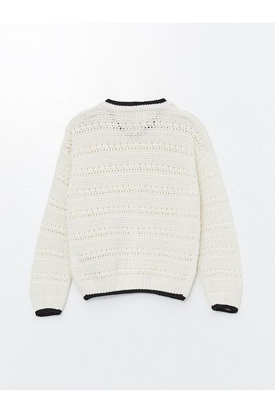 LC Waikiki Crew Neck Openwork Girl's Knitwear Cardigan
