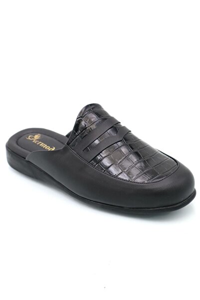 sermoda Μαύρη μαλακή σόλα - Παντόφλες M Croco με λεπτομέρεια γαμπρού και επισκέπτη