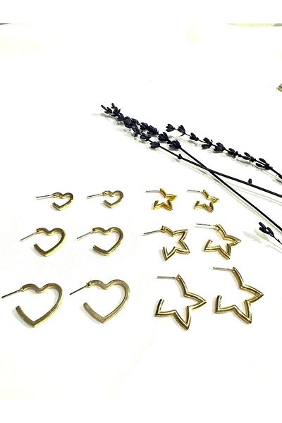 Perry Accesories مجموعة مكونة من 12 قطعة - مجموعة مفصلة من أقراط النجمة والقلب للسيدات