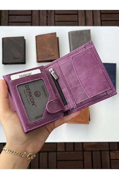 DERKON Monaco Genuine Crazy Leather Wallet Purple Color
