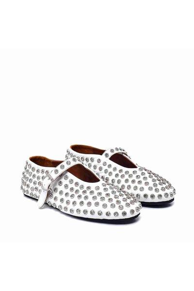 Sofia Baldi White Leather Women's Ballerinas - Stone