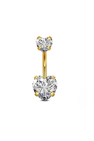 MAZEN Cerahhi Çelik Göbek Piercing Kalpli Zirkon Taş GOLD Renk