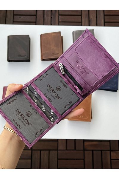 DERKON Monaco Genuine Crazy Leather Wallet Purple Color