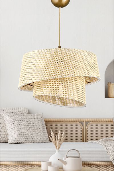 EvLight Eftelya Hazeran Rattan - 2 Tier Chandelier Cake Pendant Lamp