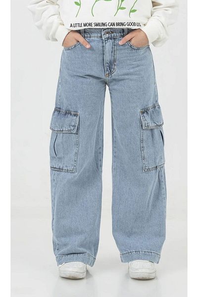 Shield Life Children's Light Blue Cargo Pants Girls (Mom & Daughter Combinable) Item Length: 110cm