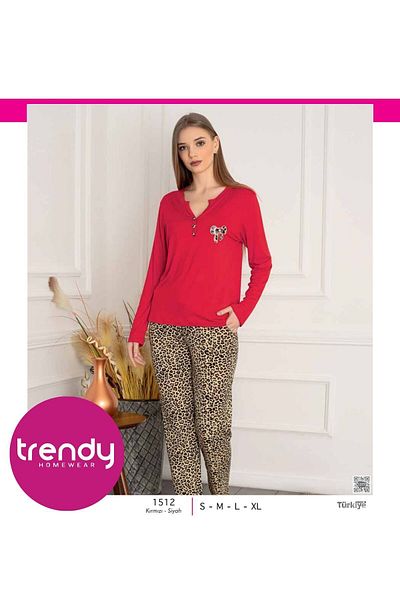 TRENDY طقم بيجامة مريح بأكمام طويلة